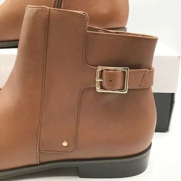 Alfani Step n Flex Genuine Leather Boots Womens 9.5 Cognac Brown Ankle Bootie - Picture 4 of 13